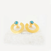 Blue Copper Turquoise Stud Earrings - Solid Silver - Gold Plated Studs - 7x7mm Round - Custom Jewelry - Gift For Loved One -Jewelry For Prom